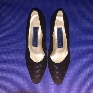 Black Suede and Silk Pumps